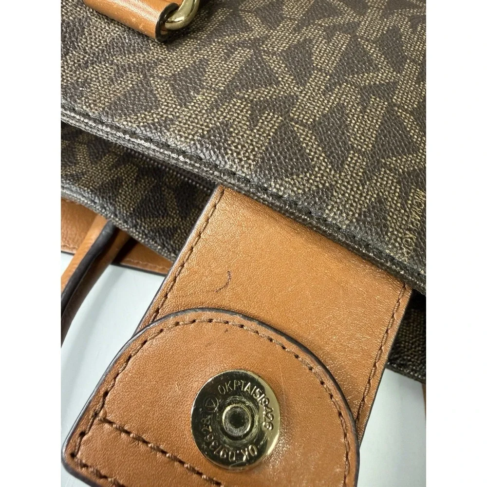 Michael Kors Hamilton East West Brown Leather Purse Handbag Tote MK Logo Print - Picture 8 of 8
